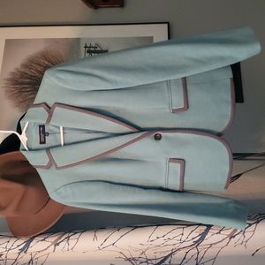 Women's Jones New York Signature Blazer Sz 4 wool Teal with brown trim